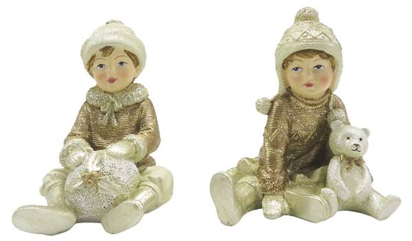 Beeld Kinderen Xmas-AlexV Set van 2 beige - kunststof - 7 x 9 x 7 cm