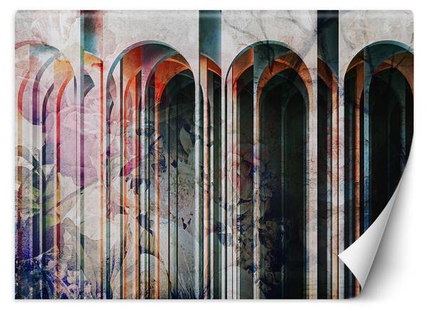 Fototapete 3D Bögen Säulen Tunnel Blumen 100 x 70 cm