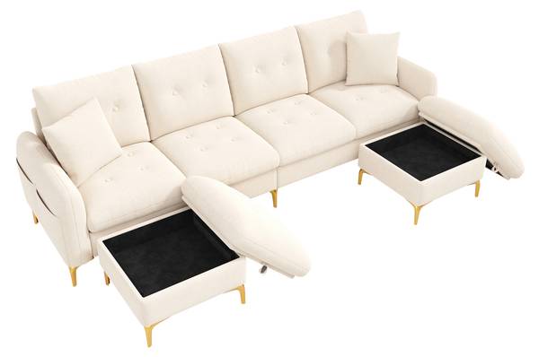 Ecksofa XUENI664 Ⅳ Beige - Chenille - 137 x 85 x 263 cm