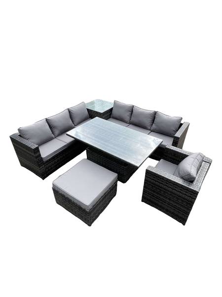 Höhenverstellbarer Tisch Set L(6er-Set) Grau - Webstoff - Klarglas