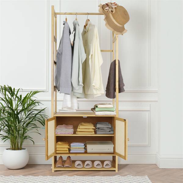 Kleiderständer Kleiderschrank Holz Beige - Bambus - Holzwerkstoff - 31 x 168 x 53 cm