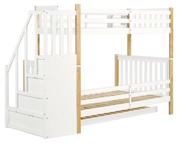 Etagenbett Elias I Weiß - Holzwerkstoff - Massivholz - 95 x 165 x 254 cm