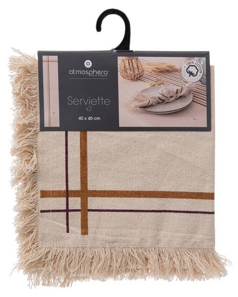 Servietten RAY 2er-Set Beige - Naturfaser - 40 x 1 x 40 cm
