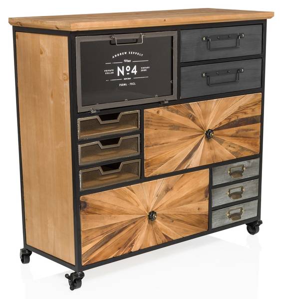Sideboard CONTINENTO XL Braun - Tanne - Stahl - 34 x 84 x 88 cm