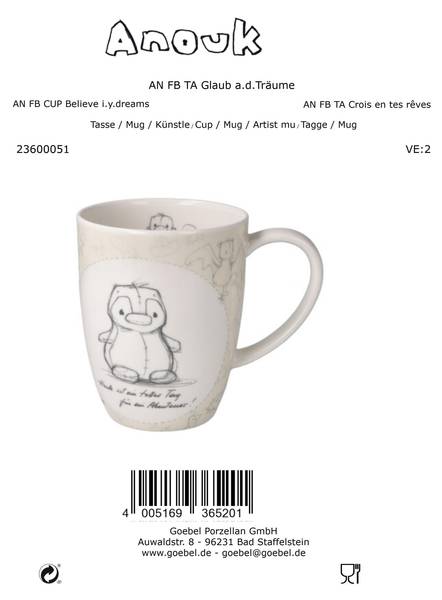 Tasse Anouk  - Glaub an deine Träume Grün - Porzellan - 9 x 11 x 13 cm