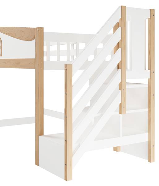 Halbhohes Bett Oneiros Ⅳ Braun - Weiß - Holzwerkstoff - Massivholz - 236 x 135 x 253 cm