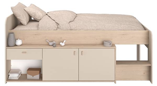 Halbhochbett LUNOBI Beige - Holz teilmassiv - 110 x 90 x 203 cm
