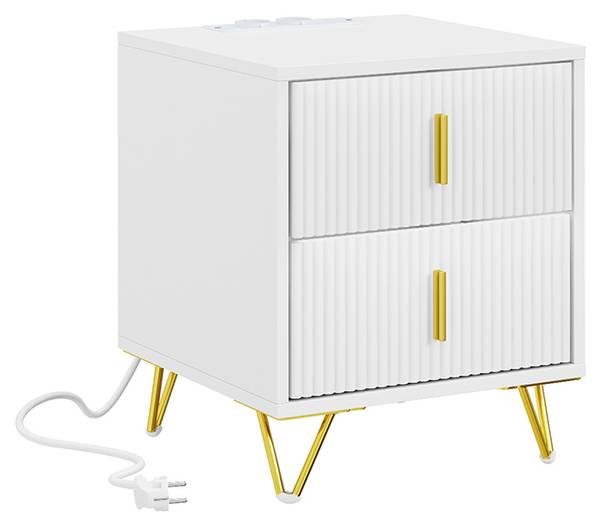 Nachttisch FBT115-E-W Weiß - Holzwerkstoff - Massivholz - Holz teilmassiv - 40 x 47 x 40 cm