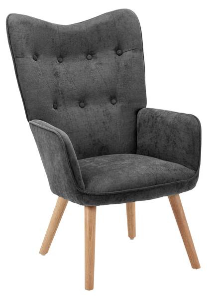 Ohrensessel NATALIE Grau - Metall - Massivholz - Textil - 64 x 99 x 68 cm