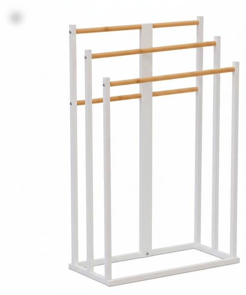 Handdoekrek met 3 bamboe stangen bruin - wit - ijzer - 45 x 76 x 22 cm