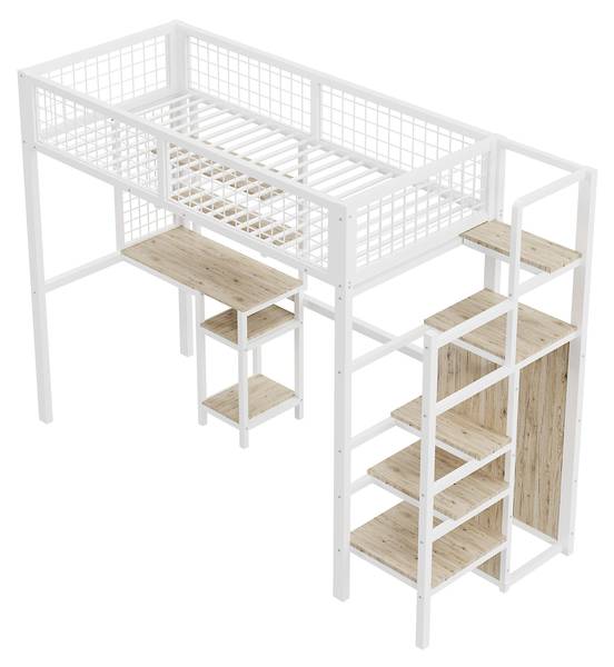 Hochbett Minerva V Weiß - Stahl - 95 x 180 x 249 cm