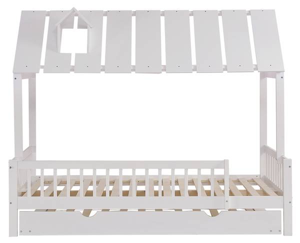 Lit gigogne LucyWoody Ⅰ Blanc - Bois manufacturé - Bois massif - 125 x 169 x 205 cm