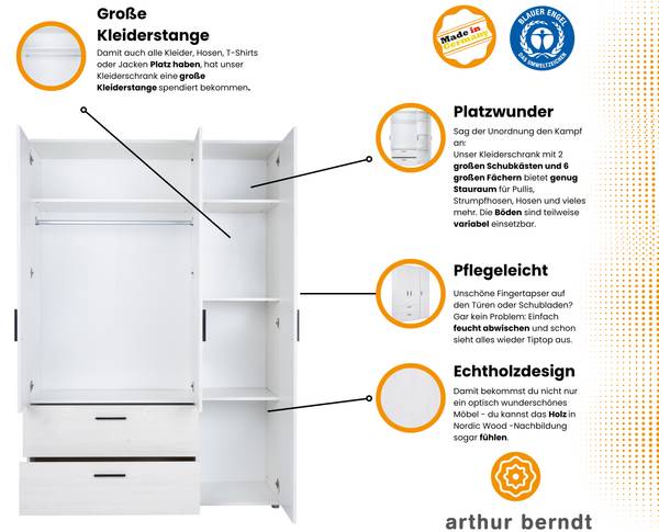 Kleiderschrank Mathea Braun - Holzverbundwerkstoff - 130 x 188 x 51 cm