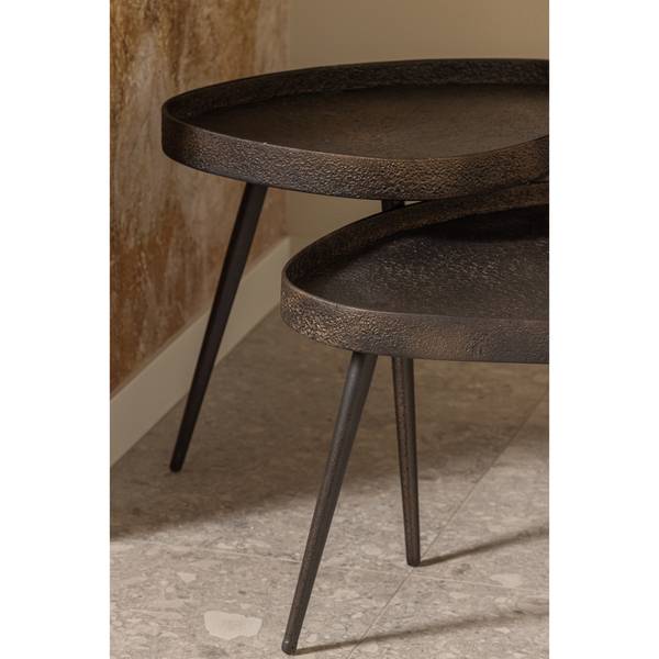 Table d'appoint Crude lot de 2 Marron - Frêne structuré - Fer - 71 x 39 x 52 cm
