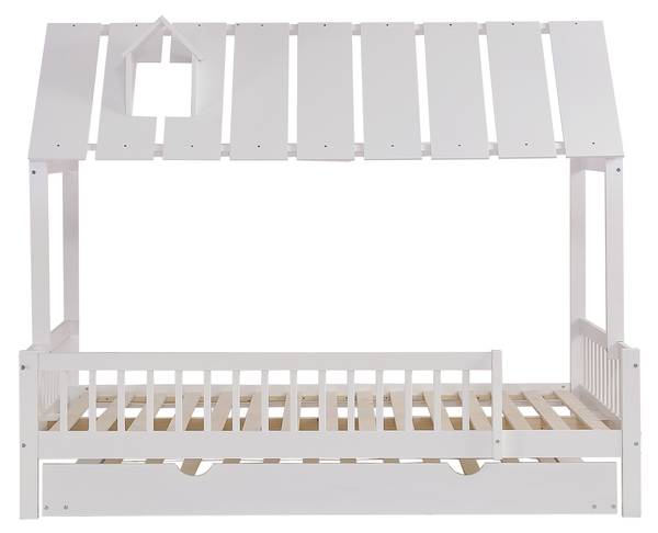 Hausbett mit Rollbett-O2913 Weiß - Massivholz - 169 x 169 x 205 cm