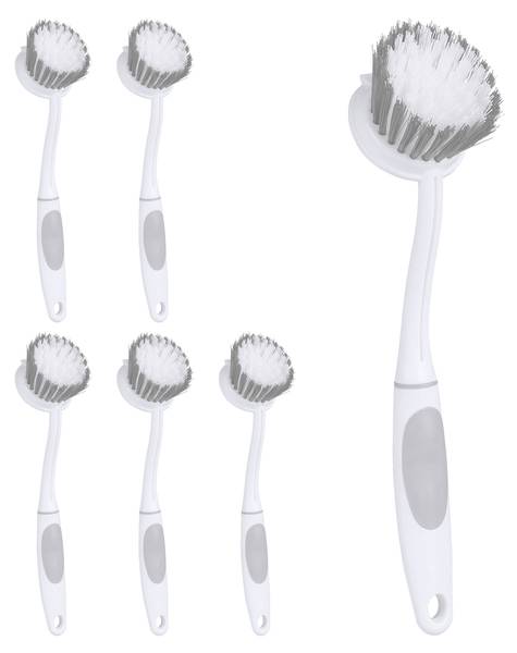 Spülbürste 6er Set Grau - Weiß - Kunststoff - 5 x 27 x 8 cm