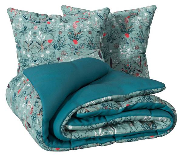 Bettwäschegarnitur VEGETAL MARIN Blau - Textil - 220 x 1 x 240 cm