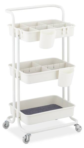 Rollwagen mit 3 Etagen Weiß - Filz - Stahl - 43 x 86 x 42 cm