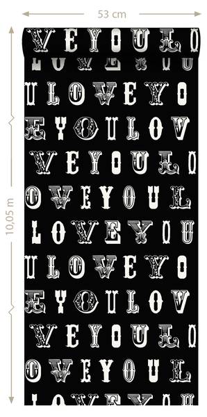 papier peint love you - citations 6959 Noir - Polaire - 53 x 1005 x 1005 cm