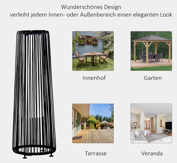 Rattan Solarleuchte 866-066BK Schwarz - Stahl - Polyethylen - 22 x 61 x 22 cm
