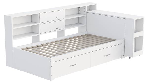 Kinderbed Hebe Ⅱ wit - plaatmateriaal op houtbasis - massief hout - 130 x 100 x 232 cm