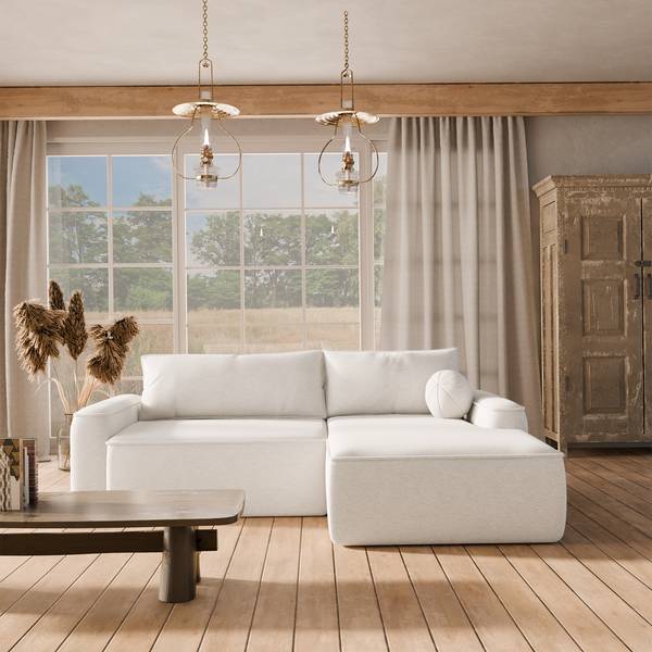 Ecksofa OTATTI Creme - Armlehne davorstehend rechts - Ecke davorstehend rechts - Ottomane davorstehend rechts