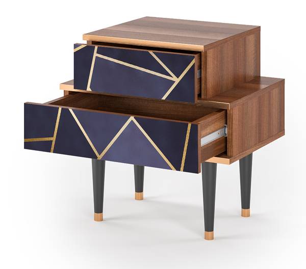 Nachttisch NS1 Walnuss Blau - Holzwerkstoff - 58 x 58 x 41 cm