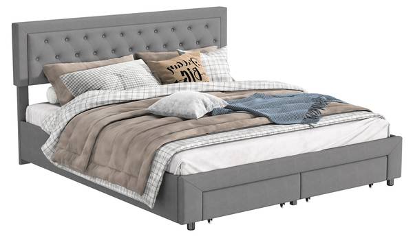 Polsterbett MKAOY9 Grau - Metall - Massivholz - 181 x 103 x 203 cm