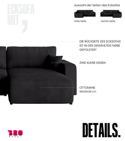 Ecksofa mit Schlaffunktion PUMI XL Schwarz