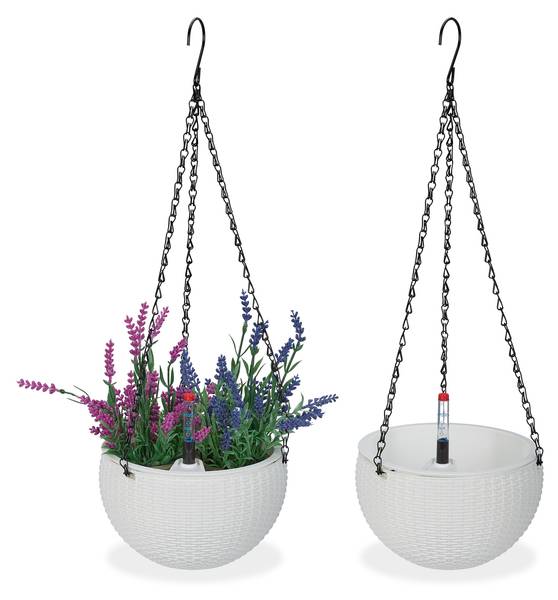 Blumenampel mit Wasserspeicher 2er Set Schwarz - Weiß - Eisen - 19 x 54 x 19 cm