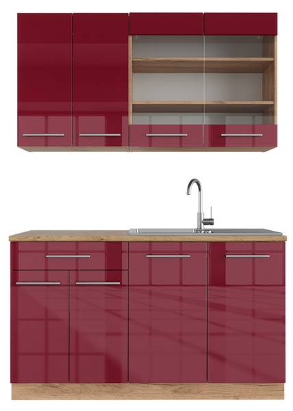 Cuisine Fame-Line 42398 Bordeaux brillant - Imitation chêne