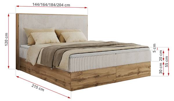Boxspringbett WOOD CLASSIC Ecru - H3 - Liegefläche Breite: 180 cm