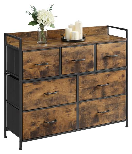 Ladekast met 7 stoffen lades zwart - bruin - ijzer - 85 x 98 x 29 cm