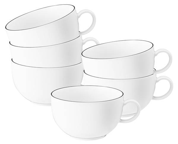 Milchkaffeetasse Lido Black Line 6er Set Weiß - Porzellan - 11 x 7 x 13 cm