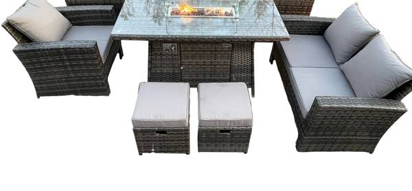 Gartenlounge Set Esstisch G(8er-Set) Grau - Webstoff - 80 x 70 x 140 cm
