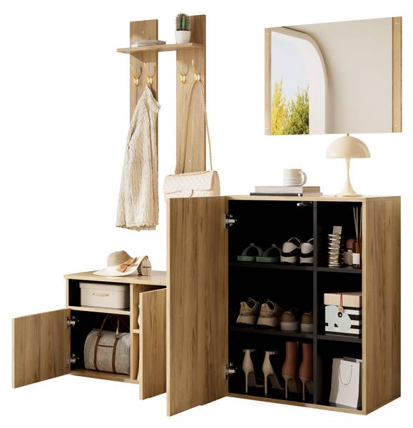 Garderobenset MUHENA415(4er Set) Braun - Holzwerkstoff