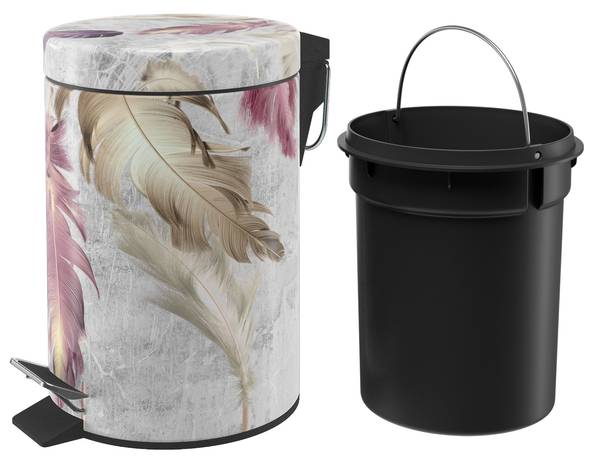 Kosmetikeimer Federn Beige - Grau - Violett - Metall - Kunststoff - 17 x 25 x 25 cm