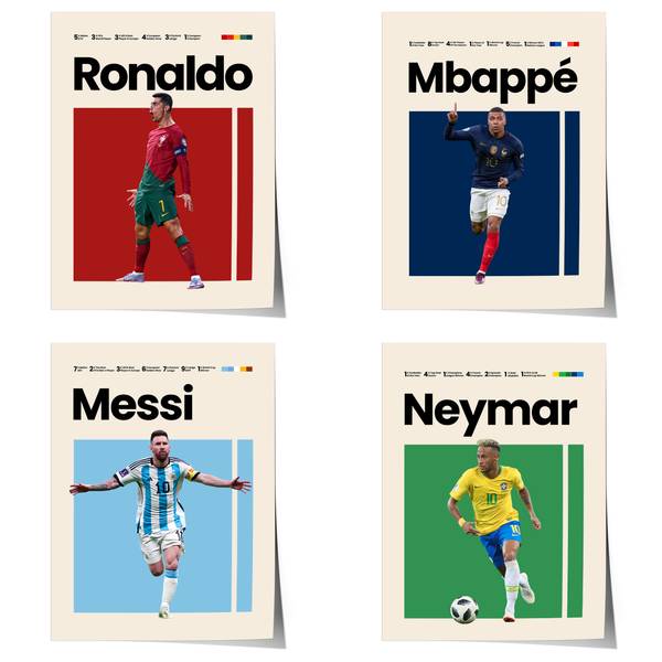Poster Mbappe Ronaldo Messi Neymar Fußba Naturfaser - 21 x 30 x 1 cm