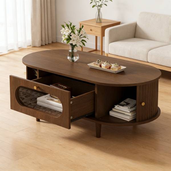 Salontafel Coeus Ⅳ bruin - plaatmateriaal op houtbasis - glas - 50 x 36 x 100 cm