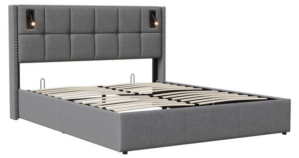 Polsterbett YCC01 Grau - Metall - Massivholz - 169 x 107 x 205 cm