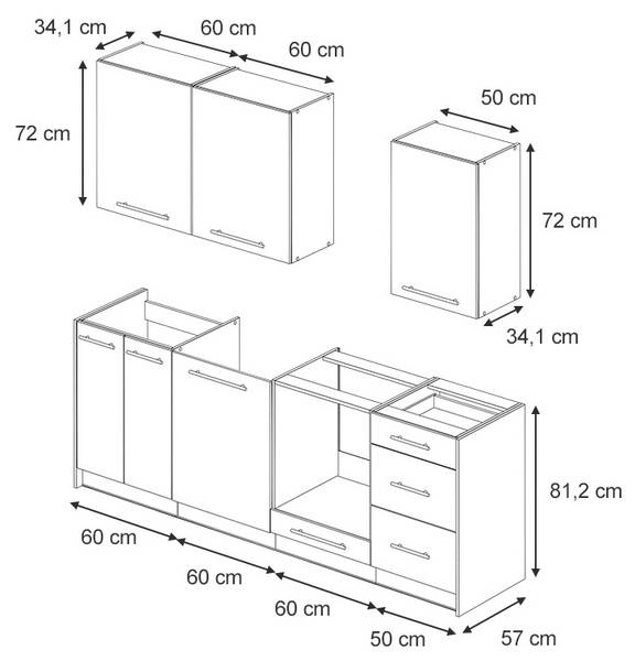Küchenzeile Fame-Line 63985 Eiche Dekor - Schiefergrau