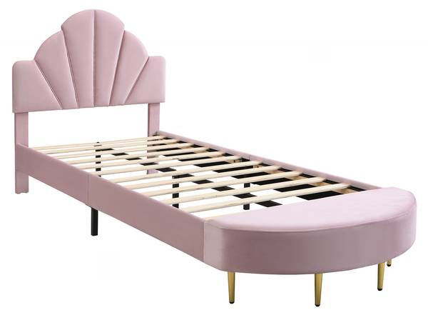 Kinderbett VELVMetal Ⅰ Pink - Samt - 100 x 110 x 241 cm