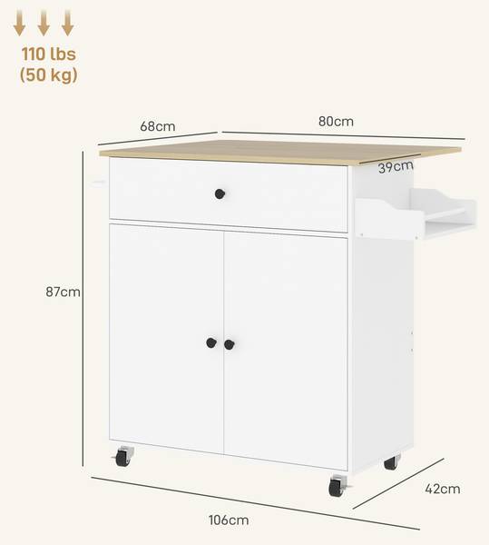 Kücheninsel 801-376V90WT Weiß - Stahl - 42 x 87 x 106 cm