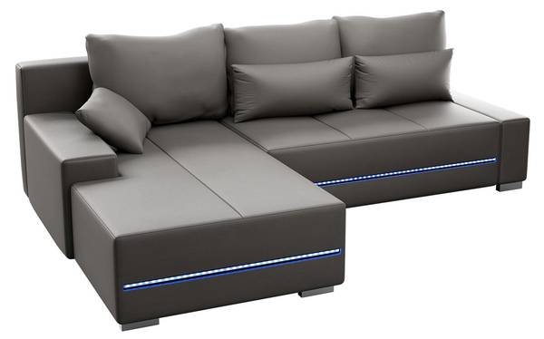 Sofa Davos LED mit Ottomane links Grau - Armlehne davorstehend links