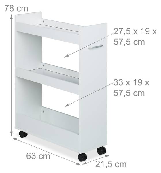 Rollbarer Nischenwagen Silber - Weiß - Stahl - 22 x 78 x 63 cm