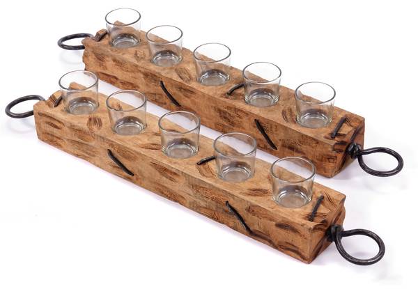 Teelichthalter Burnt 70 Braun - Holzwerkstoff - 70 x 12 x 9 cm