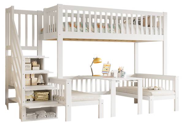 Etagenbett AtticLucyⅠ Weiß - Holzwerkstoff - Massivholz - 126 x 170 x 253 cm