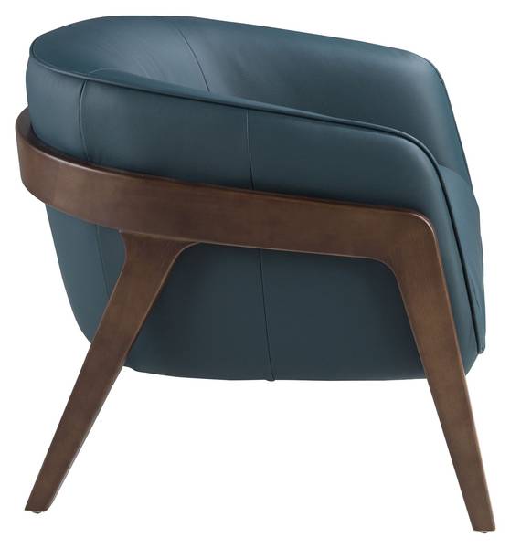 Ledersessel Petrolblau mit Nussbaumfüßen Blau - Walnuss - 82 x 73 x 87 cm