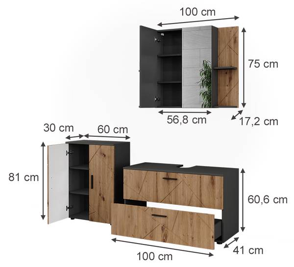 Badmöbel-Set Irma 56347 Braun - Grau - Holzwerkstoff - 101 x 61 x 41 cm