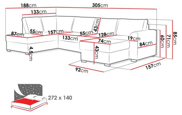 Wohnlandschaft Wilma 1 Anthrazit - Schwarz - Ecke davorstehend links